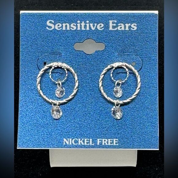 Silver Drop Crystal Stone dangling Citrine Earrings 1 inch - Picture 3 of 5